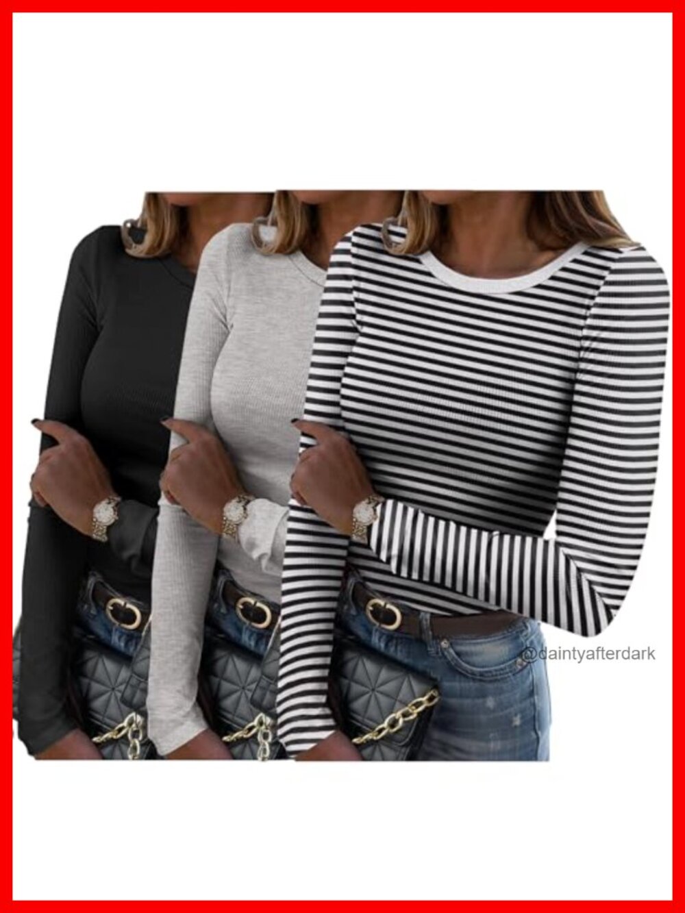 Ribbed Long Sleeve Slim Fit Crewneck Basic Tee